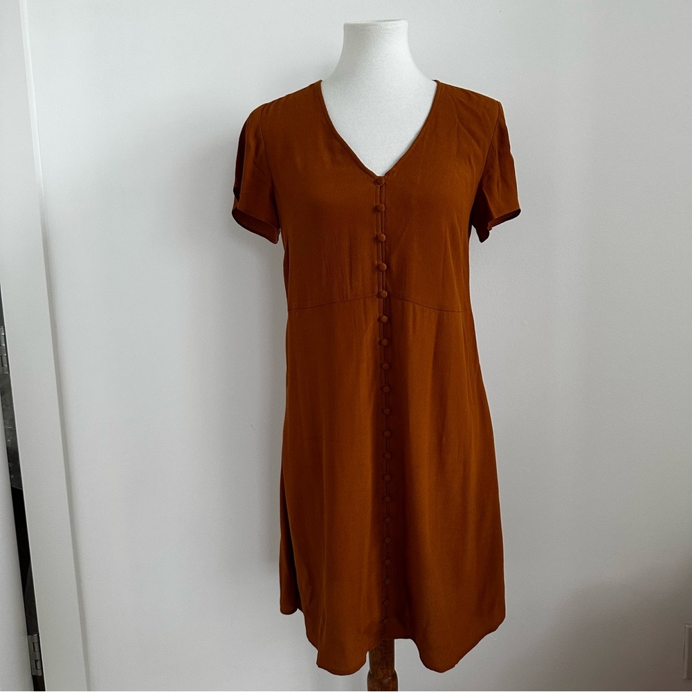 Madewell V-Neck Button Front Short Sleeve Dress Golden Brown Size XSmall